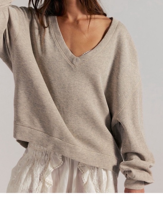 Free People Tops - FREE PEOPLE COMFORT ZONE V NECK BOXY TOP MEDIUM TAN GREY